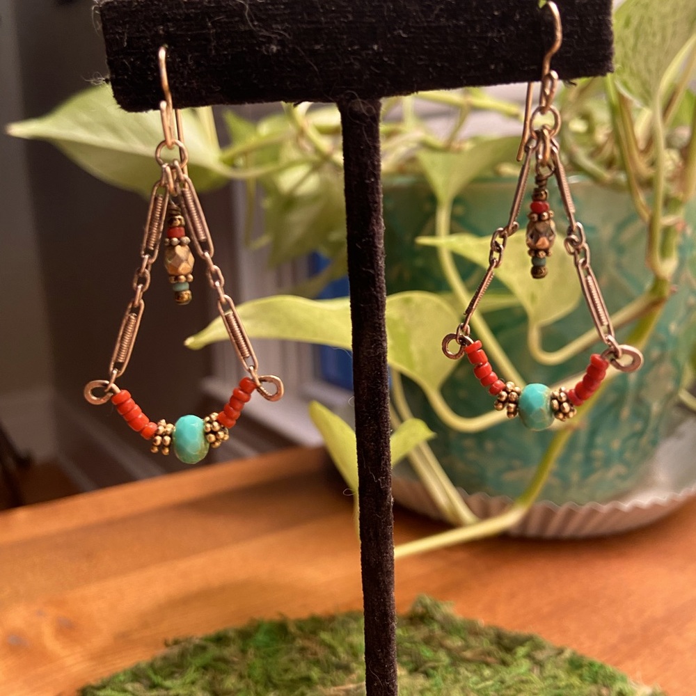 Coral chrysoprase gold filled earrings